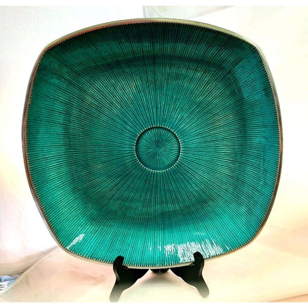 Simplydesignz  Bodoni Collection Handcrafted Aluminum Turquoise enamel 14" Sq